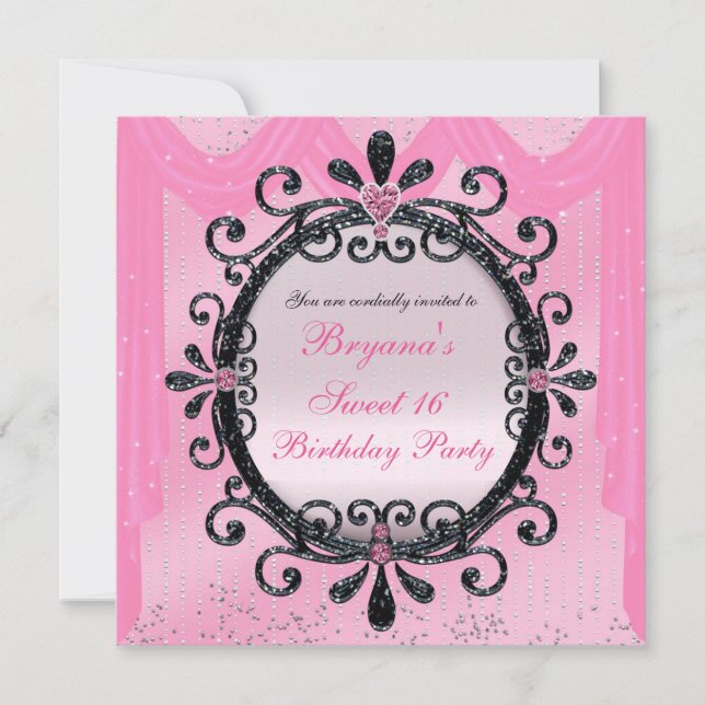 Black & Rose Fancy Frame Sweet 16 Party Invitation (Devant)