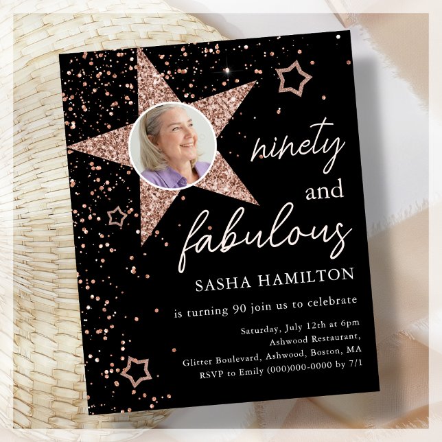Black & Rose Gold 90. Geburtstag Einladung (Von Creator hochgeladen)