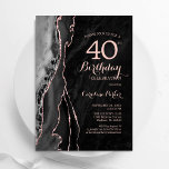 Black Rose Gold Agate 40. Geburtstag Einladung<br><div class="desc">Schwarz und Rose Gold haben 40. Geburtstag Party Einladung. Elegantes modernes Design mit Aquarellfarben-marmorgeode Hintergrund,  Imitate Glitzer Rose Gold und Typografie Drehbuch Schriftart. Die trendige Einladungskarte eignet sich perfekt für eine stilvolle Damenfeier. Gedruckte Zazzle Einladungen oder Sofortdownload digitalen druckbaren Vorlage.</div>
