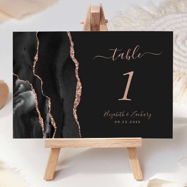 Black Rose Gold Agate Dark Wedding Tischnummer (Von Creator hochgeladen)