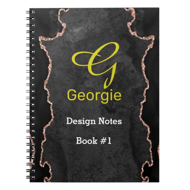 Black & Rose Gold Agate Notebook Notizblock (Vorderseite)