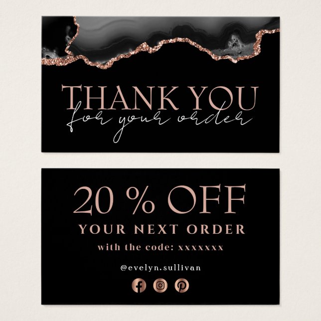 Black Rose Gold Age danke Ihnen Discount Card (Vorne & Hinten)