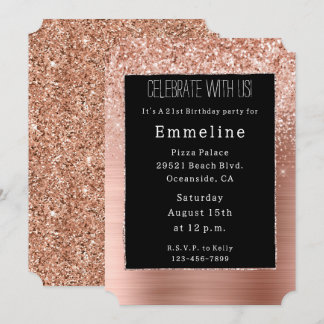 Black Rose Gold Blush Glitzer Einladung