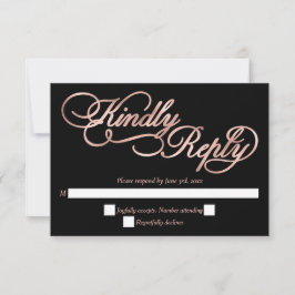 Black & Rose Gold Calligraphy Formal Wedding RSVP Karte