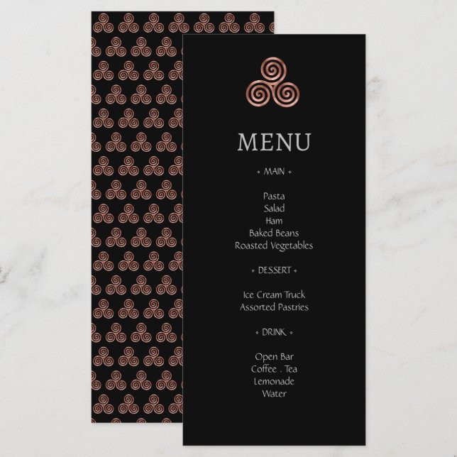 Black Rose Gold Celtic Knot Wedding Menu Cards Menükarte (Vorne/Hinten)