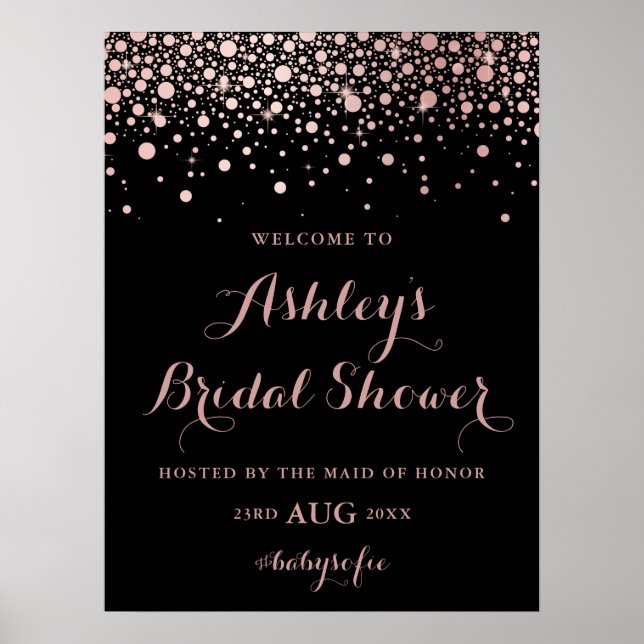 Black Rose Gold Confetti Welcome Brautparty Poster (Vorne)
