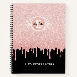 Black Rose Gold Dripping Glitzer Rezept Kochbuch Notizbuch