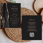 Black Rose Gold Dunkel QR Code Einladung<br><div class="desc">Rett die Kosten für das Drucken und Verschicken separater RSVP-Karten mit dieser eleganten, modernen All-in-One-Hochzeitseinladung. Der links Rand ist mit einem schwarzen Aquarellstreifen versehen, der mit dem Glitzer der Rose Gold Imitate bestickt ist. Der anpassbare Text kombiniert Rose-Rosa-Handschrift, Copperplate und kursiv Schriftart auf einem schwarzen Hintergrund. Die Rückseite bietet Platz...</div>