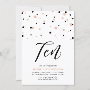 Black & Rose Gold Einfache 10. Teen Birthday Party Einladung