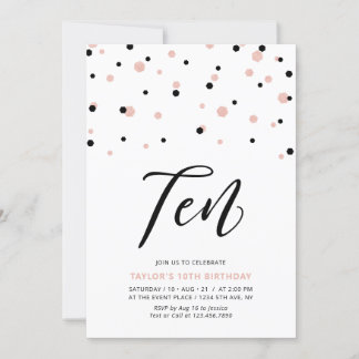 Black & Rose Gold Einfache 10. Teen Birthday Party Einladung