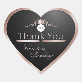 Black Rose Gold Frame Logo und Monogramm Danke Herz-Aufkleber