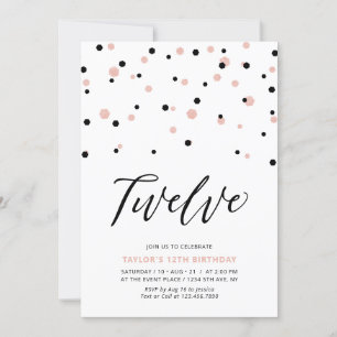 Black & Rose Gold Girl 12. Teen Birthday Party Einladung