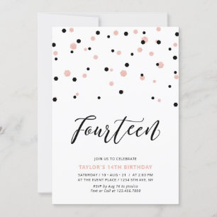 Black & Rose Gold Girl 14. Teen Birthday Party Einladung