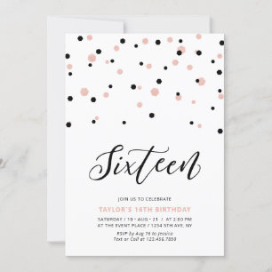 Black & Rose Gold Girl 16. Teen Birthday Party Einladung