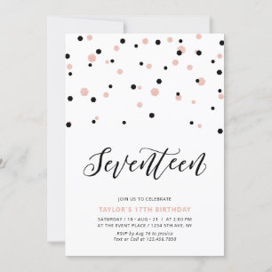 Black &Rose gold Girl 17. Teen Birthday Party Einladung