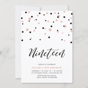 Black & Rose Gold Girl 19. Teen Birthday Party Einladung
