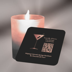 Black & Rose Gold Glitter Event Barkeeper Rechteckiger Pappuntersetzer