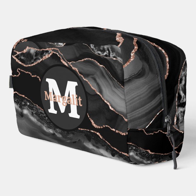 Black Rose Gold Glitzer Agate Dopp Kit Waschbeutel (Rechte Ecke)
