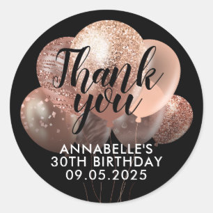 Black Rose Gold Glitzer Ballon Danke für Ihr Gebur Runder Aufkleber