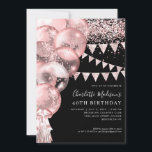 Black Rose Gold Glitzer Ballon jedes Alter Geburts Einladung<br><div class="desc">Modernes elegantes Black Blush Rosa Rose Gold Glitzer Sparkle Banner Ballon Jegliches Alter Geburtstag</div>