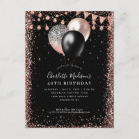 Black Rose Gold Glitzer Ballon jedes Alter Geburts