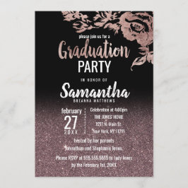 Black Rose Gold Glitzer Blumenladen Abschluss Einladung