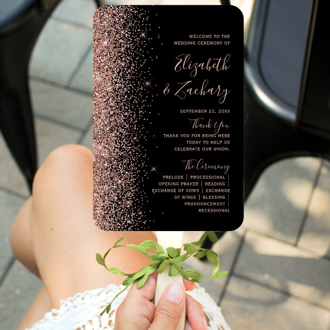 Black Rose Gold Glitzer Dark Wedding Program Fächer (Von Creator hochgeladen)