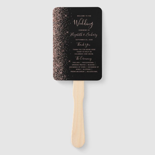 Black Rose Gold Glitzer Edge Wedelprogramm Fächer (Vorderseite)