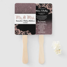 Black Rose Gold Glitzer Floral Wedding Program