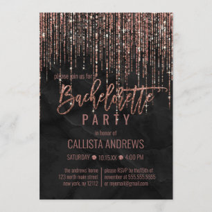 Black Rose Gold Glitzer Pearl Marble Bachelorette Einladung