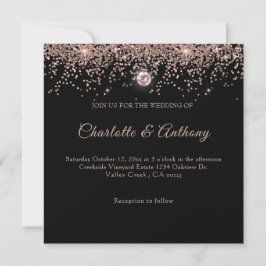 Black Rose Gold Glitzer Script Einladung