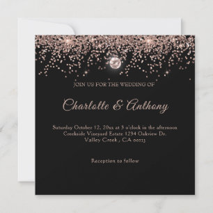 Black Rose Gold Glitzer Script Einladung