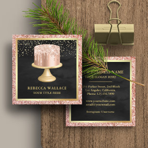 Black Rose Gold Glitzer Tropfen Pink Cake Bäckerei Quadratische Visitenkarte