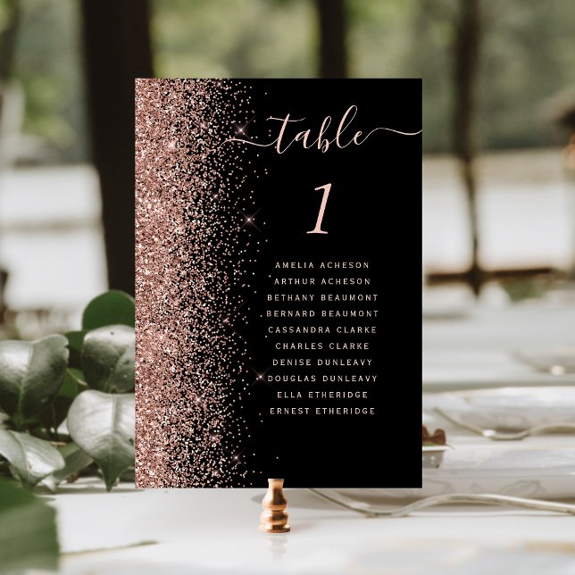 Black Rose Gold Glitzer Wedding Tischnummer (Von Creator hochgeladen)