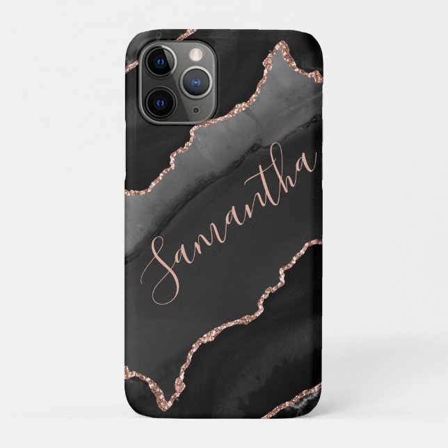 Black & Rose Gold Imitate Glitzer Agate Case-Mate iPhone Hülle (Rückseite)