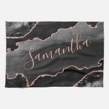 Black & Rose Gold Imitate Glitzer Agate