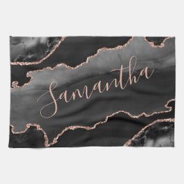 Black & Rose Gold Imitate Glitzer Agate Geschirrtuch