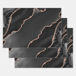 Black & Rose Gold Imitate Glitzer Design Geschenkpapier Set