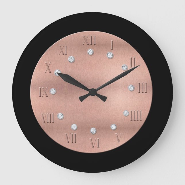 Black & Rose Gold Look Round Wall Horloge (Recto)
