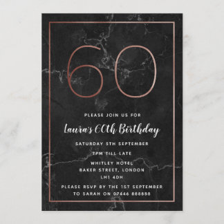 Black & Rose Gold Marmor 60. Geburtstag Einladunge Einladung