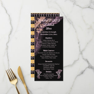 Black Rose Gold New Year Menu & Champagner Brillen Menükarte