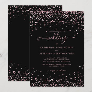 Black Rose Gold Pink Glitzer Hochzeit Einladung