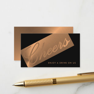 Black & Rose Gold Script "Cheers" Drink Ticket Begleitkarte