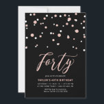 Black Rose Gold Simple 40. Geburtstag Party I Einladung<br><div class="desc">Feiern Sie Ihren besonderen Tag mit dieser minimalen 40. Geburtstagsfeier Party Einladung. Dieses Design verfügt über ein stilvolles Schriftzeichen "Vierzig" mit hexagonförmigen Konfetti mit einer Schwarz-Rose-Goldfarbenkombination. Weitere Designs gibt es in meinem Shop BaraBomDesign.</div>