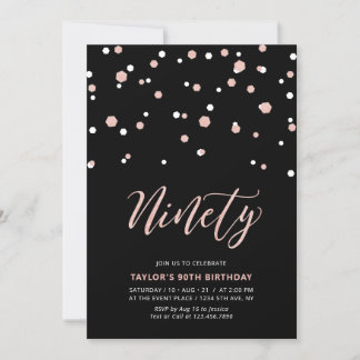 Black Rose Gold Simple 90. Geburtstagsparty Einladung