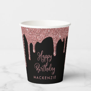 Black Rose Gold Sparkone Glitzer Tropfen Geburtsta Pappbecher