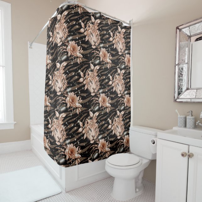 Black Rose Gold Tiger Floral Duschvorhang (Beispiel)