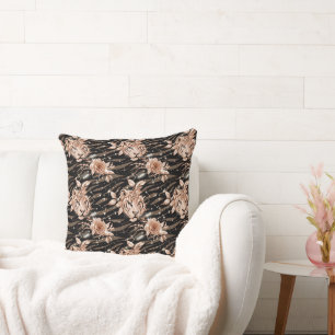 Black Rose Gold Tiger Floral Kissen
