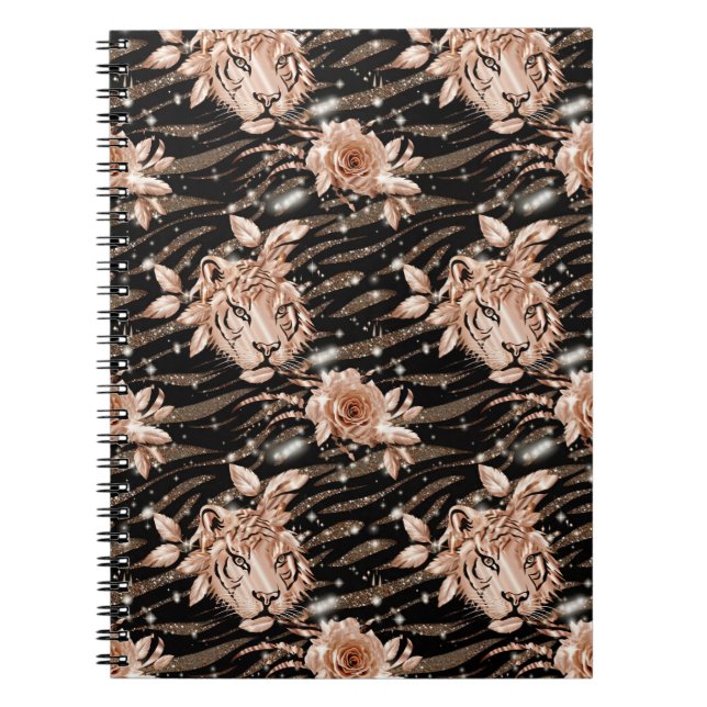 Black Rose Gold Tiger Floral Notizblock (Vorderseite)