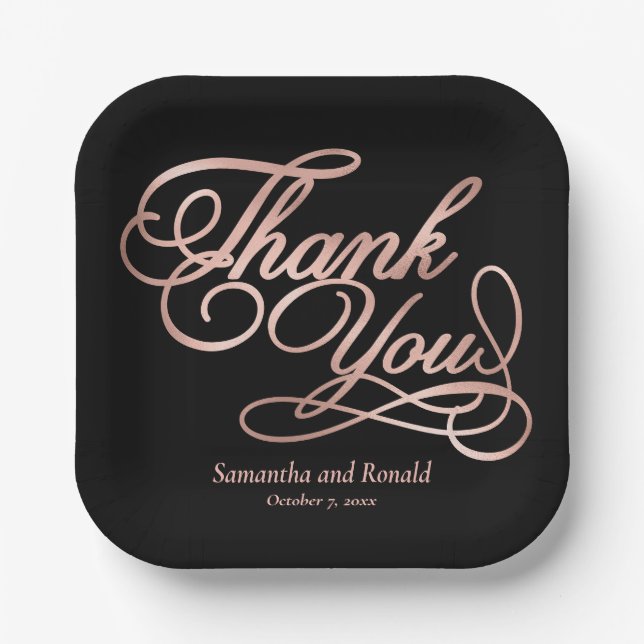 Black & Rose Gold Vielen Dank für Ihre kalligraphi Pappteller (Vorderseite)